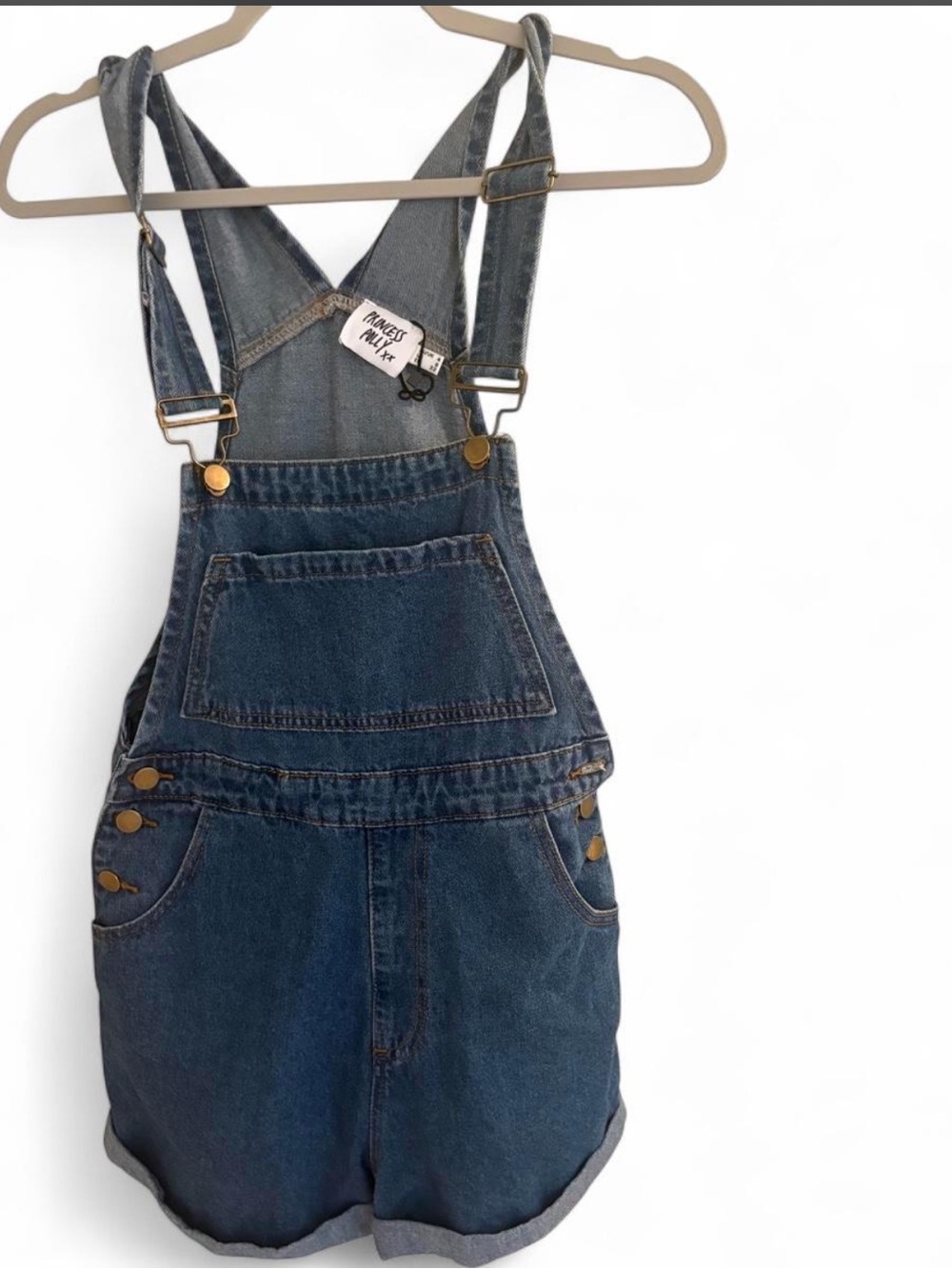 Princess Polly Dark Denim Short Overalls